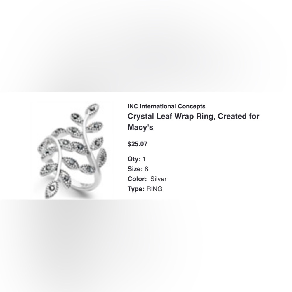 INC Crystal Link Wrap Ring Size 8